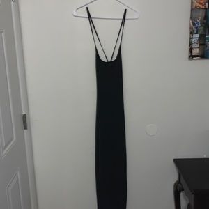 Black crisscross tie backless split thigh dress
